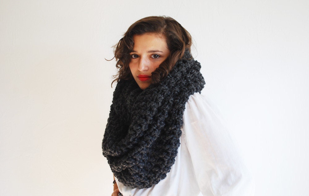 The Oversized Cowl or Hood Hand Knit in Charcoal Wool Blend - MADE TO ORDER