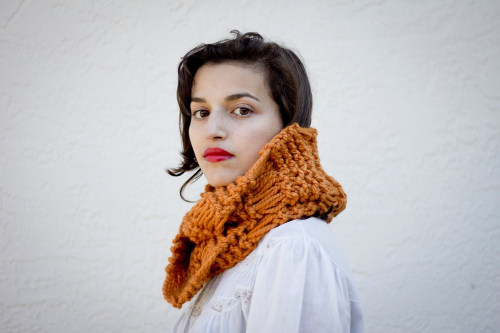The Drop Stitch Cowl Hand Knit in Apricot Wool Blend - MADE TO ORDER