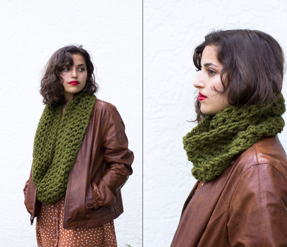 The Beginners Cowl Hand Knit in Cilantro Wool Blend - READY TO SHIP