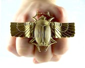 Big Ring Steampunk Scarab with Wings Statement Ring Egyptian Beetle Knuckle Ring Chunky Neo Victorian Adjustable Ring
