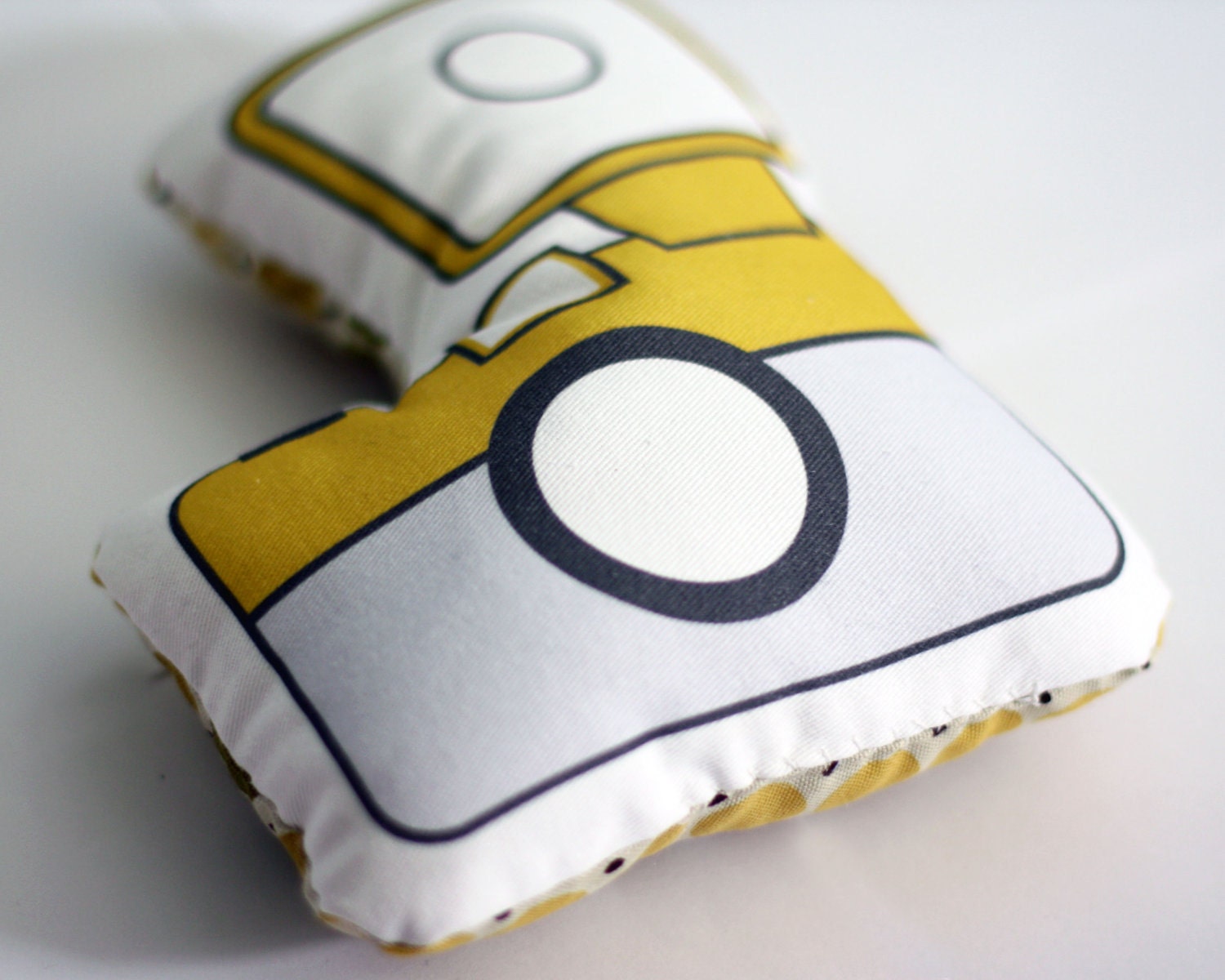 Camera Pillow Plush / Mustard Yellow and Gray by Yellow Heart Art