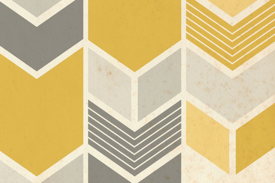 Graphic Fine Art Chevron Geometric Print in Mustard and Gray / 8x10 / by Yellow Heart Art