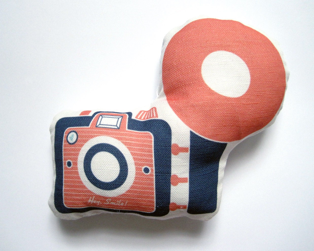 Camera Brownie Plush / Pillow in Coral and Navy by Yellow Heart Art