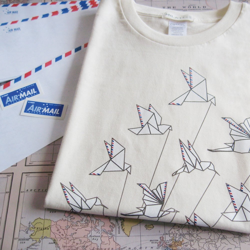 Airmail Origami Tshirt, Men/Unisex in Natural, Organic Cotton Tee