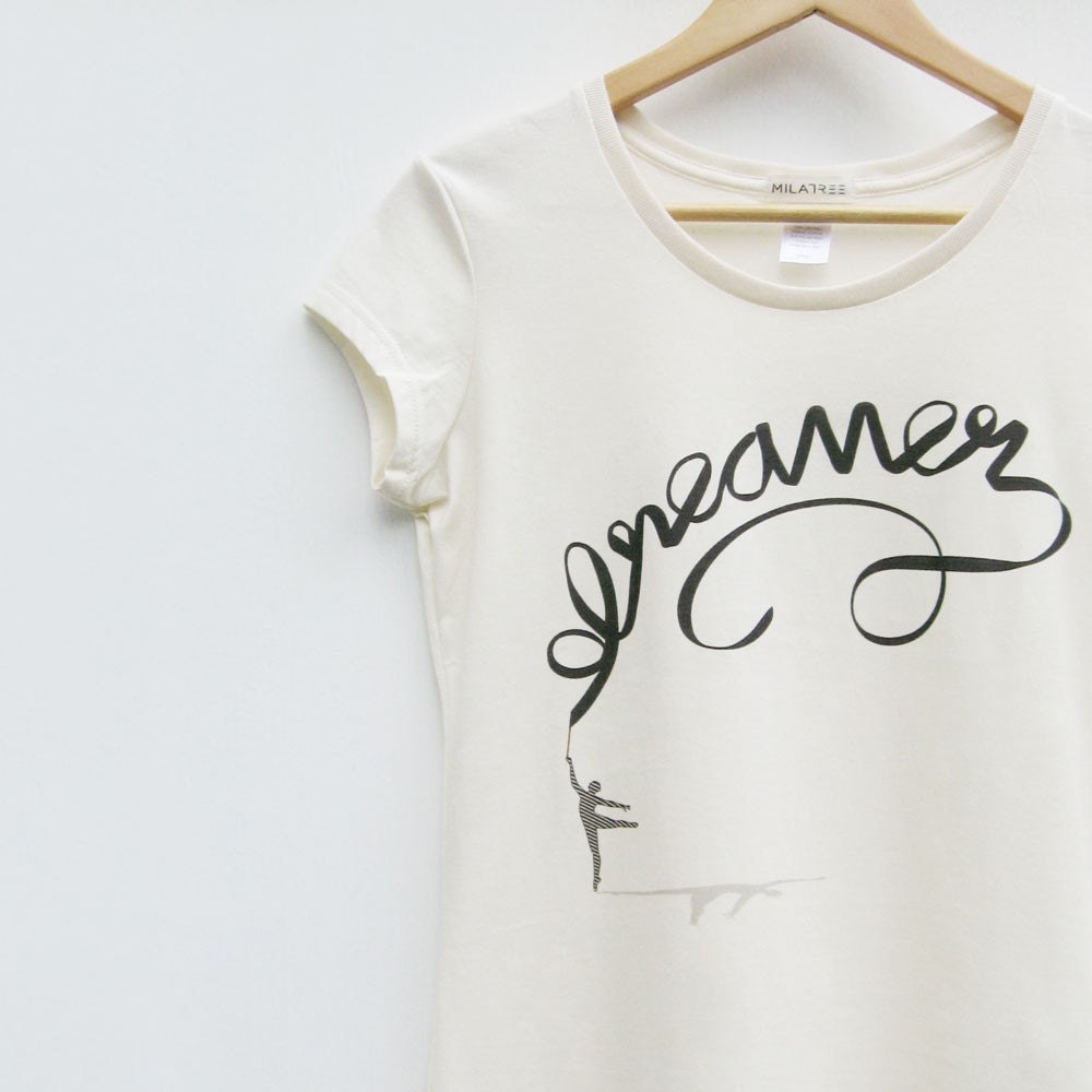 Dreamer Typography Tshirt, Women in Natural, Organic Cotton Tee