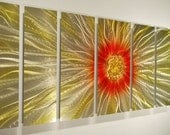 ENERGY BALL II 66 x 24 hand painted red yellow silver classy and modern wall art Modern sculpture original by Lubo