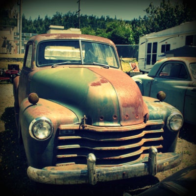 Stranded... Rusty Old Truck, 8x8 Black and White Fine Art Photograph, car, transportation, vintage, retro, pop, urban, earth tones