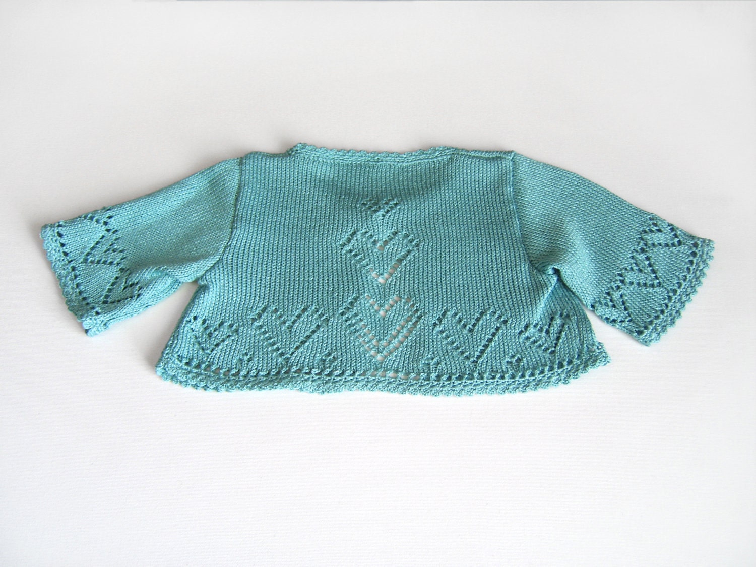 Knitted Baby Bolero Jacket - Turquoise Blue, 2 - 2.5 years