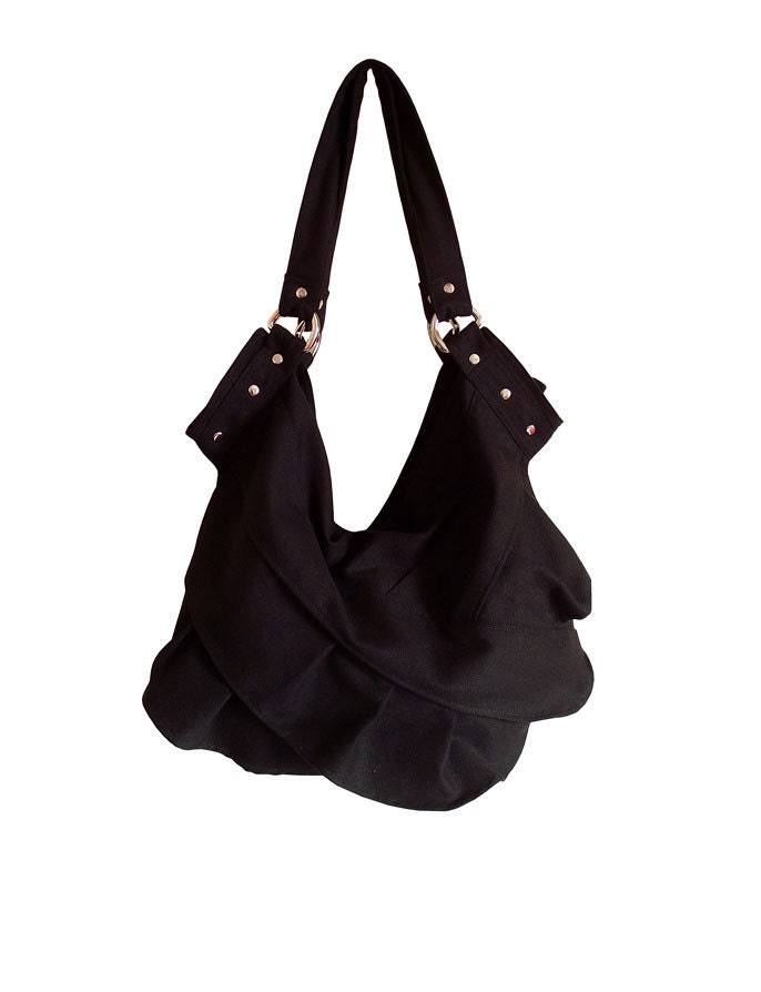 Black canvas ruffle bag / handbag / shoulder bag / Kapong small