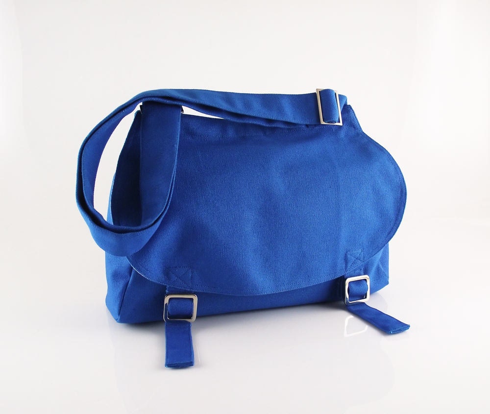 Blue canvas messenger bag / shoulder bag / purse / Fleur