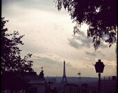 Eiffel Tower From Afar - Vintage Blue Skyline Of Paris Landscape Photograph Print 5 x 5