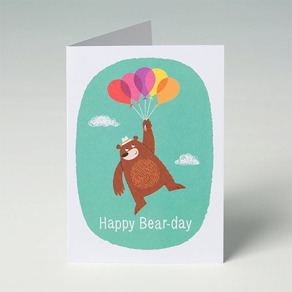 Birthday Card - Bear with Balloons - Happy Bear-day
