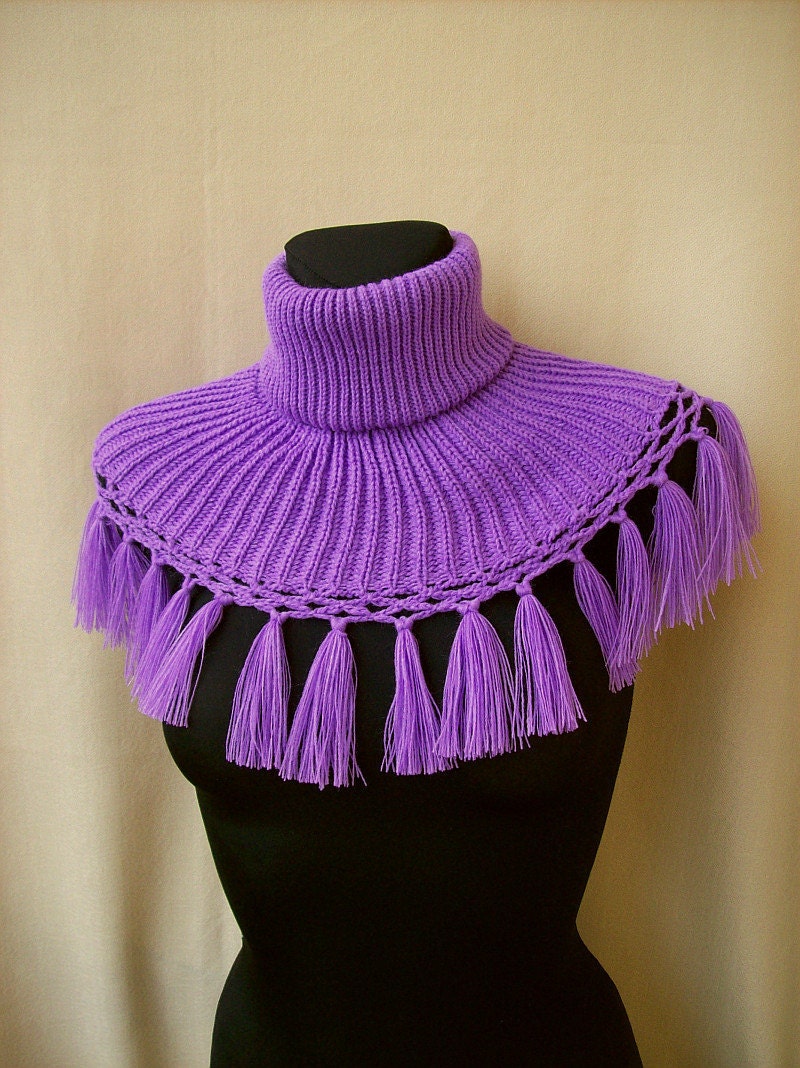 Purple Neckwarmer / Poncho / Cowl with tassles