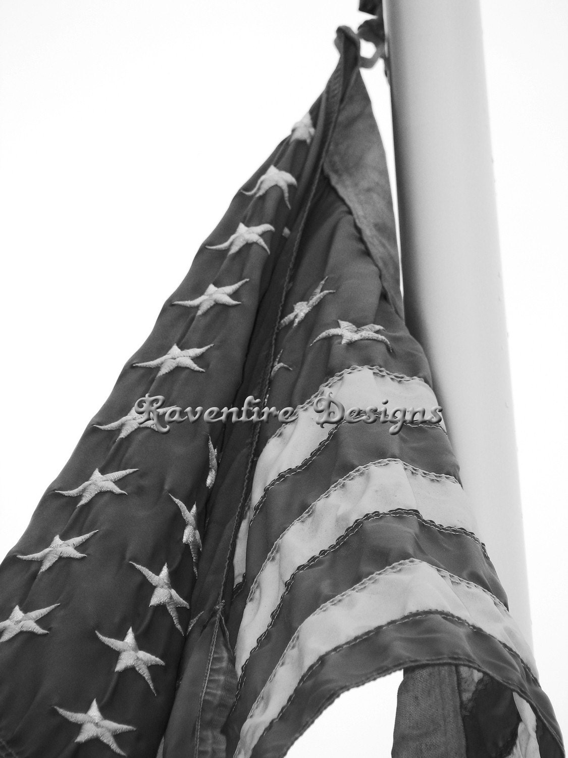 Patriot, American, Flag, Black and White, Digital, Fine Art Print
