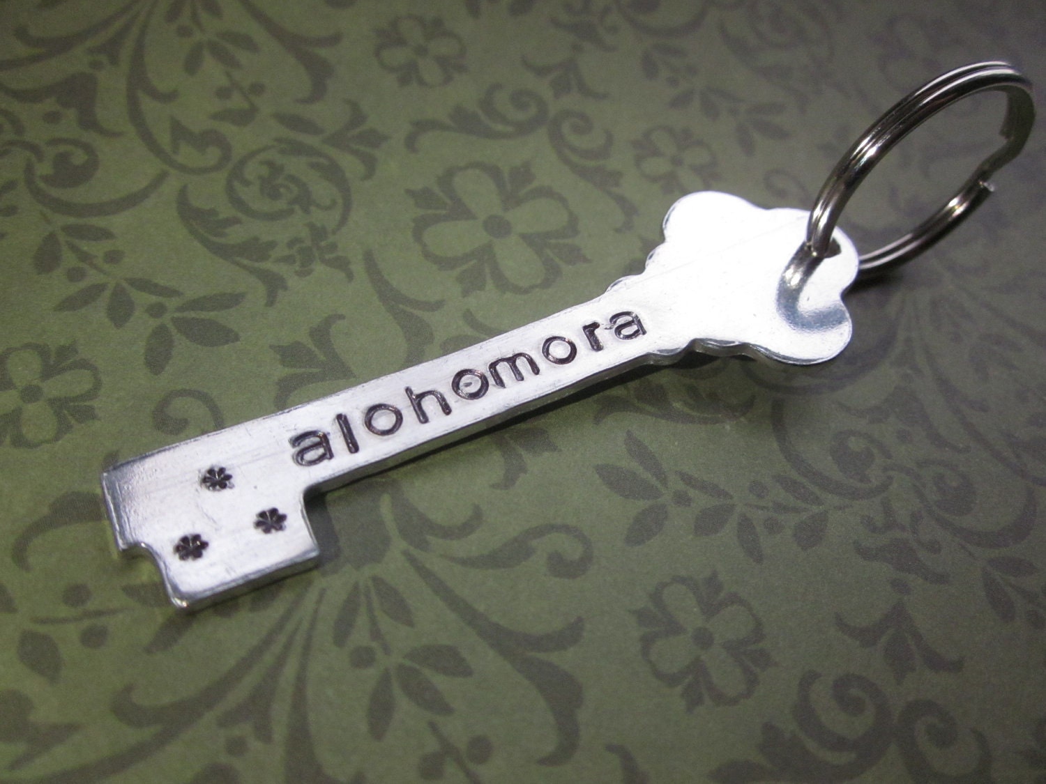 Key Shaped "Alohomora" Hand Stamped Keychain