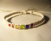 Hemp Jewelry Wish Bracelet White with rainbow glass beads.