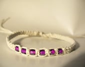 Hemp Jewelry Wish Bracelet White Hemp with Purple Beads