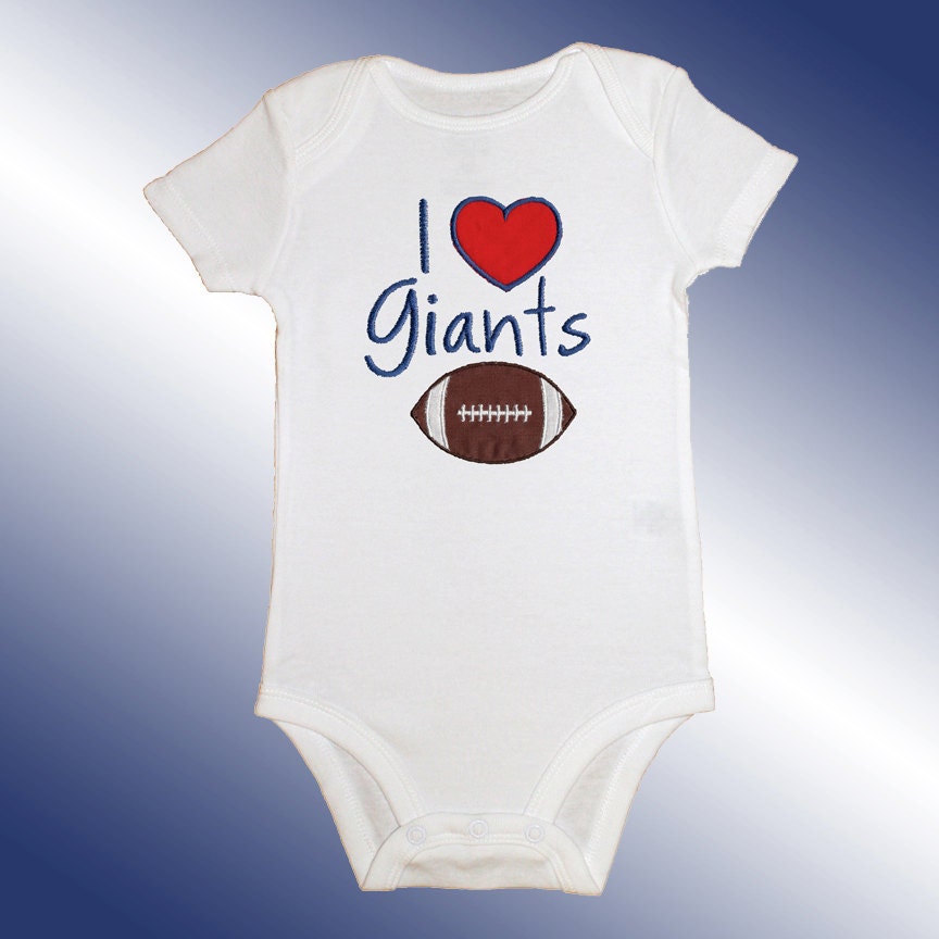 Onesie Bodysuit Baby Shirt - I Love Giants Football Applique - Embroidered Short or Long Sleeved - Free Shipping