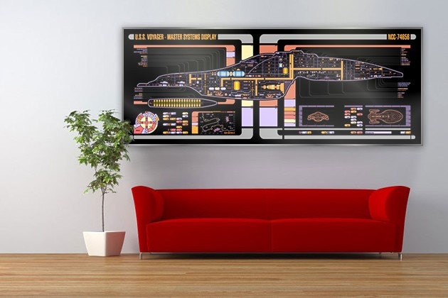 USS Voyager Star Trek LCARS Display 32x12 Print Medium