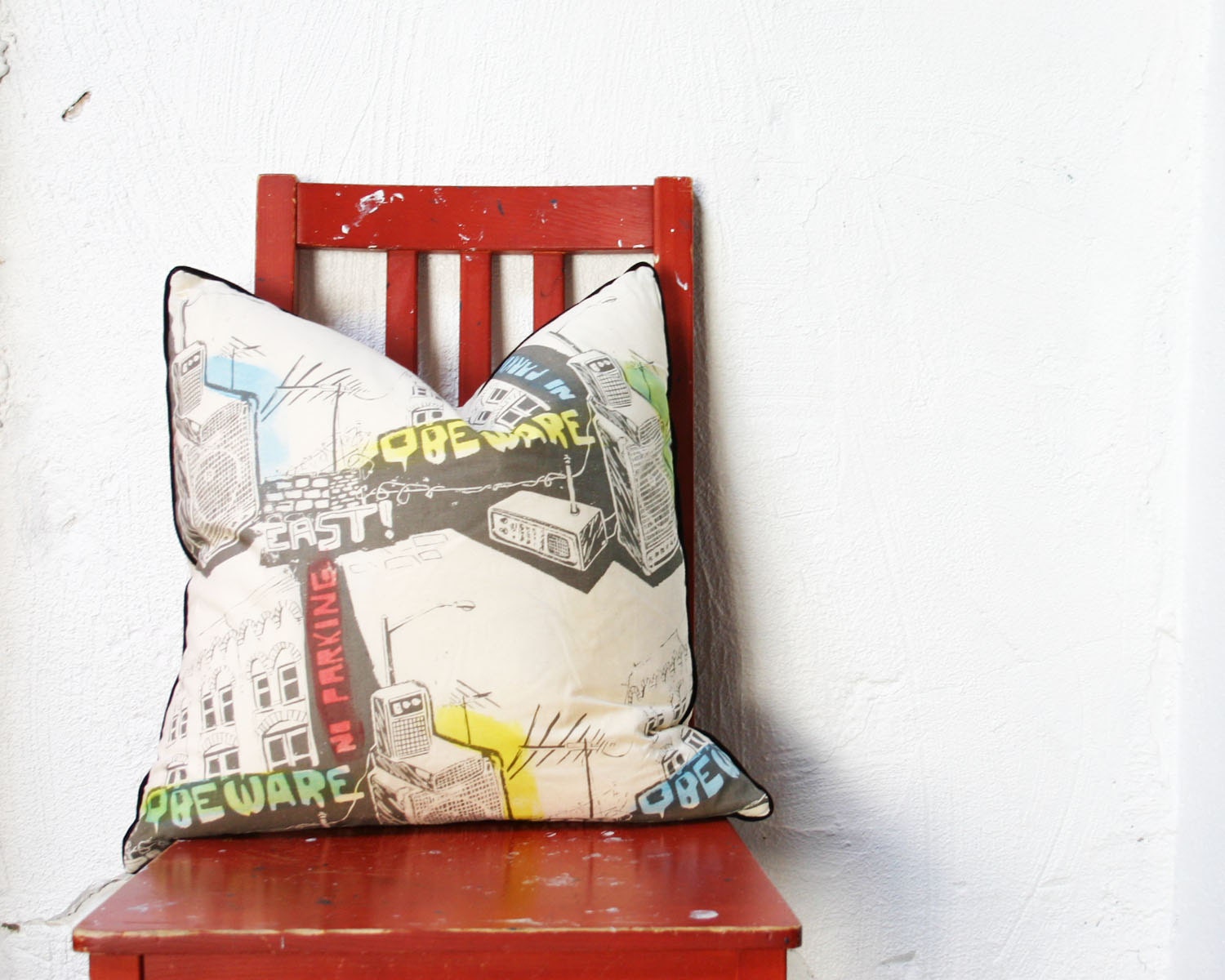 Brooklyn Screenprinted and Handpainted Throw Pillow
