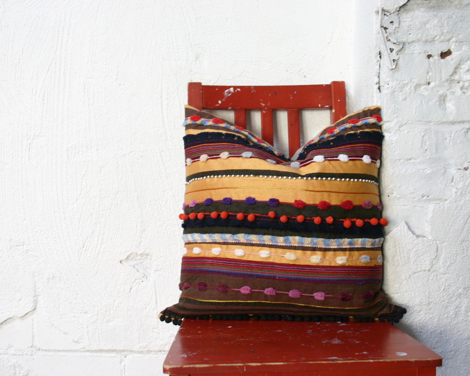 Bohemian Textural Stripes Throw Pillow