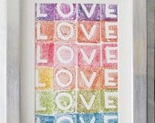 Print of handstamped love lettering. Great gift for someone you love