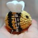 Bee Brooch- Bumble Bee Lapel Pin - Knit - Mother's Day - Easter - Spring - Natural Fibers - Yellow - Black - Stripes - Red - Crown