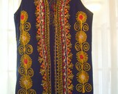 SALE Vest Ethnic Embroidery India Blue Wool Unisex Mens or Womans Royal Gypsy Hippie BoHo