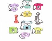 Pen and ink Illustration of vintage telephones 8.5" x 11"
