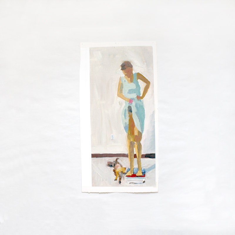 original portrait - woman and cat - oil painting