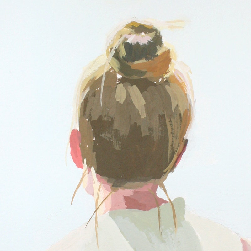 bun hair painting - Top Knot 7 - original art