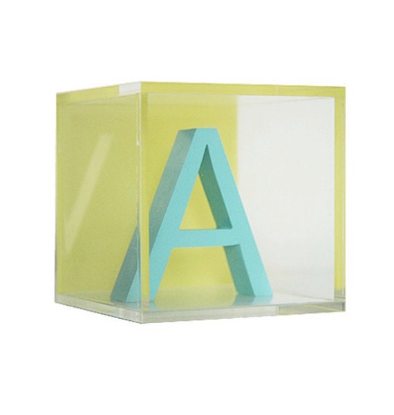 Reserved - Custom AlphaCube Letters A, J, L, C  Lime/ Aqua for VeronicAnd