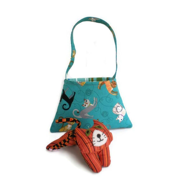 Blue Cat Print Tote Bag Purse Kitten Carrier Cat Lover's or  Child's Bag Cats on Blue Option 2 OOAK
