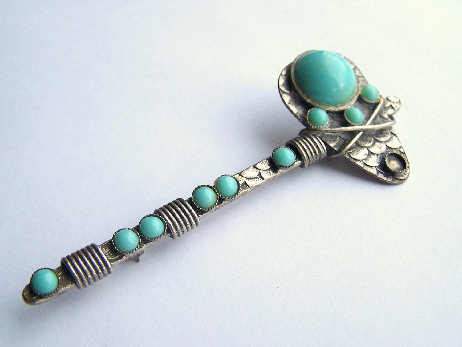 Vintage Southwestern Navajo Tomahawk Turquoise Pin