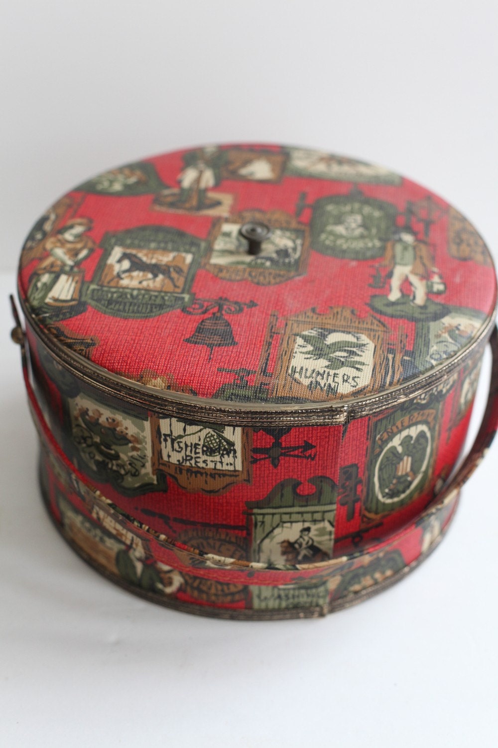 Vintage Red Colonial Sewing Box