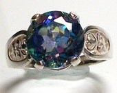 Blue azotic mystic topaz custom hand set genuine gemstone filagree sterling silver ring s 61/2   "Captivating" - Michaelangelas