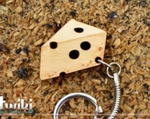 Laser cut and engraved Swiss Cheese wood keyring