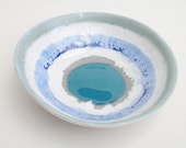 Ceramic Pottery Bowl Dish: Handmade stoneware pottery Teal green and misty blue - hbceramics