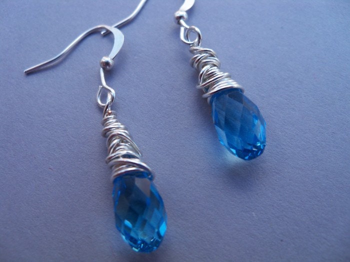 Aquamarine Blue Crystal Earrings, Silver