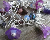 Dragonfly Flower Garden, Purple and Silver Charm Bracelet