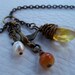 Antiqued Bronze Necklace with Galaxy Quartz, Pearl, Red Aventurine and Sparrow Charms, 18 inches long
