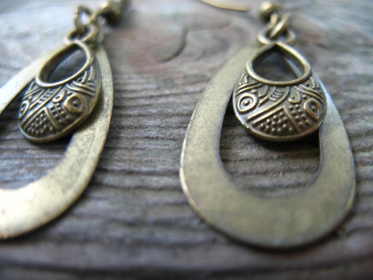 Bronze Dangle Earrings, Boho, Metal Teardrops in Antiqued Bronze