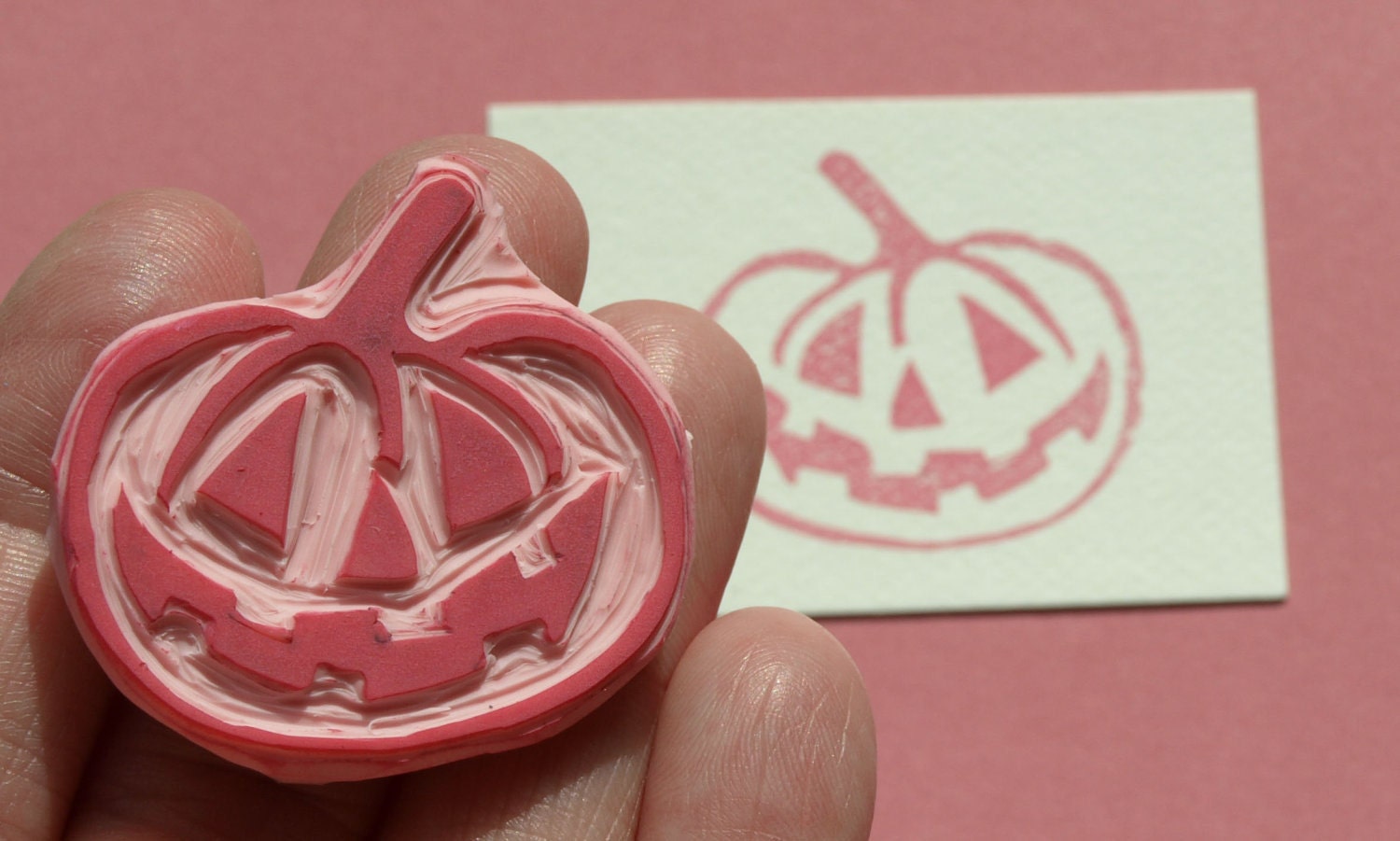 Hand Carved Stamp - Halloween Pumpkin Rubber Stamp Jack-o-Lantern Stamp