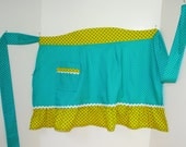 Half Apron in Aqua and Yellow Polka Dots - AuntieMsOriginals