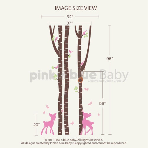 Wall Decals Birch Trees with fawns :  Nursery Wall Decal