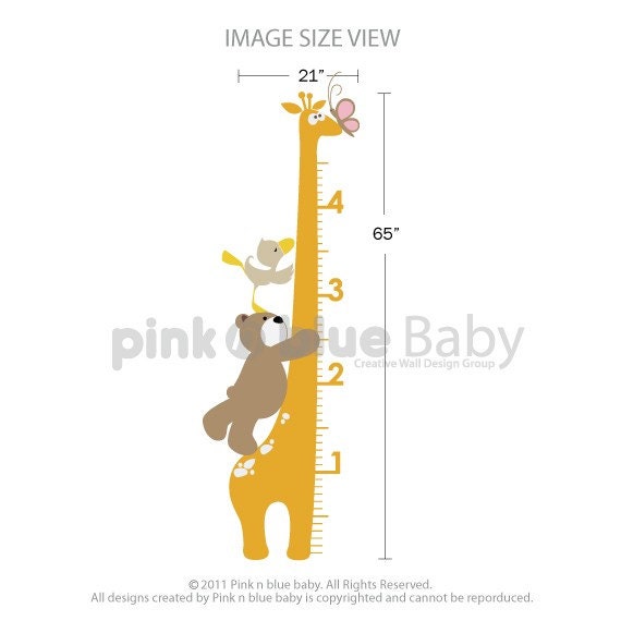 Wall Decals, Giraffe Growth Chart , Nursery Kids Removable Wall Vinyl Decal