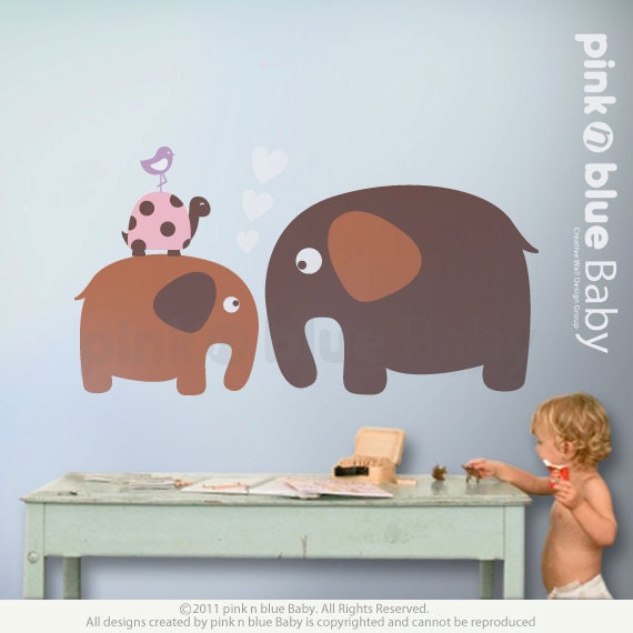 Baby Elephant Friends , Nursery Kids Removable Wall Decal - Wall Animal Decal