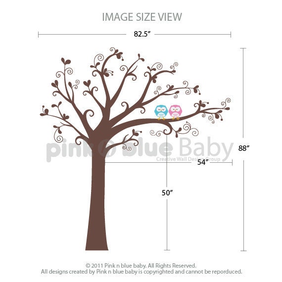 Wall Decal, Lovely tree with owls - Nursery Kids Removable Wall Vinyl Decal