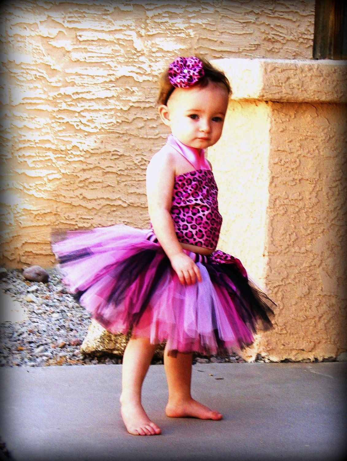 Baby Toddler Hot Pink & Black Leopard Tutu Outfit Costume  Set 3 pc (Tutu, Stylish Top, Headband)
