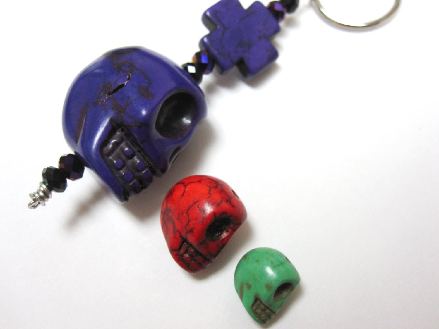Day of The Dead Jewelry EXTRA LARGE Purple Sugar Skull & Sugar Cross Key Chain/Pendant